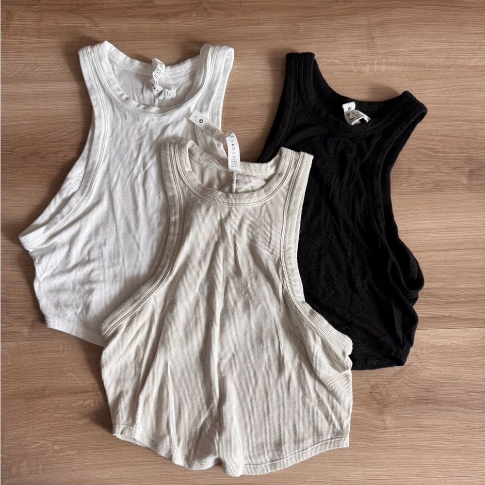 Bundle - Lululemon Racerback Tank Tops - Black, White, Cream